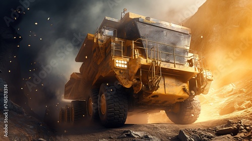 Mining truck transporting minerals, heavy-duty vehicle designed for hauling extracted ores and other valuable resources from mining sites