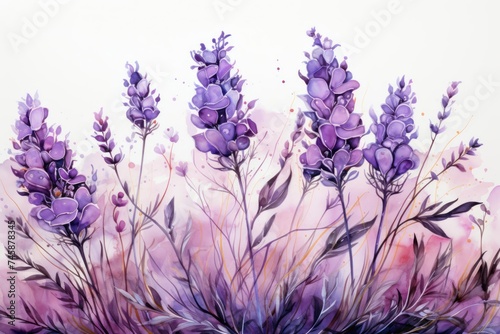 Purple Flowers on White Background Generative AI