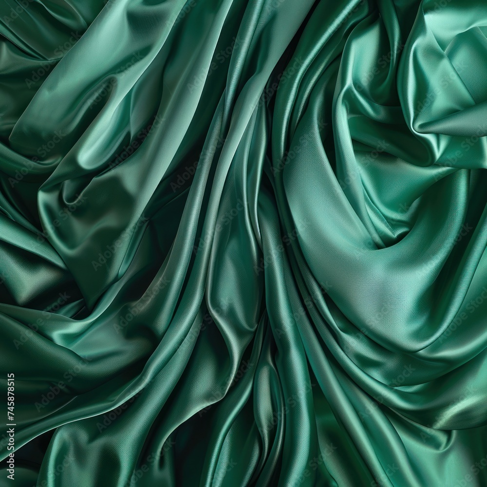 Fototapeta premium Emerald green silk draped elegantly luxury and smooth texture