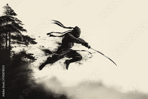 Ninja jumping with sword