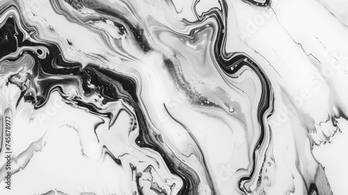 Monochrome fluid art with swirling patterns - Dynamic monochrome image of fluid art with swirling black and white patterns and intricate details