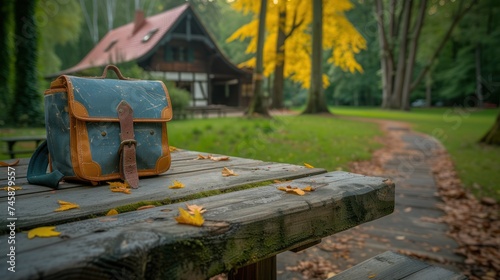 Autumn Serenity: A Vintage Bag Amidst Fall's Golden Hues