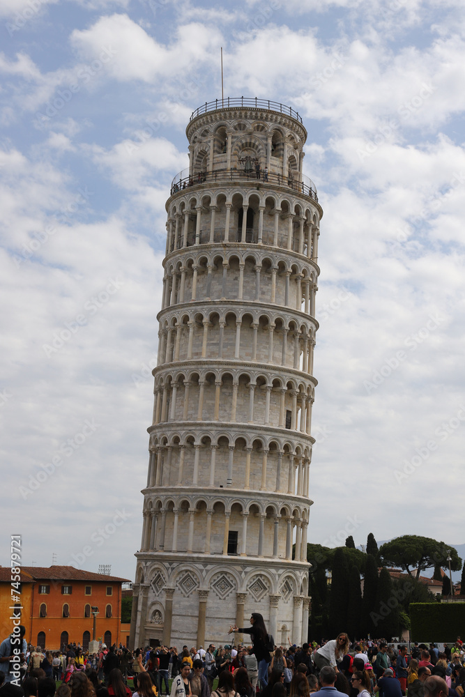 The Leaning Tower of Pisa in Square of Miracles, Tuscany , Italy.