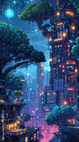 Neon-drenched cyberpunk city  buzzing with blockchain activity and floating bitcoins  embodying the future of technology