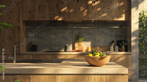 Warmth of a minimalist kitchen adorned with sleek wooden materials, where the earthy tones and natural textures create a welcoming and functional space for culinary creativity and everyday living
