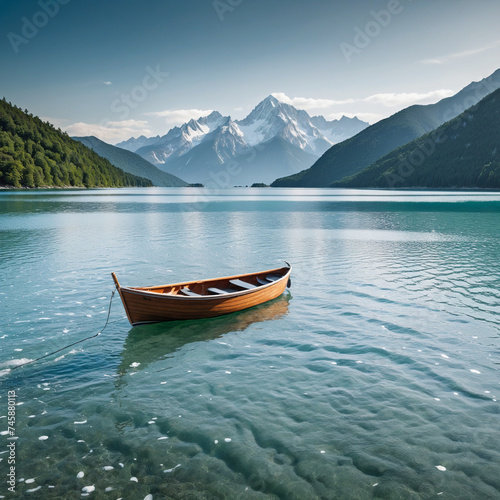 boat on the lake, colorful landscape, scene