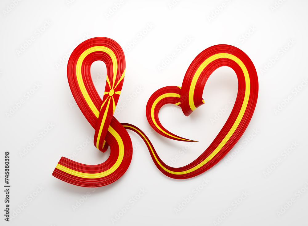 3d Flag Of North Macedonia Heart Shape Wavy Awareness Ribbon Flag White Background 3d Illustration 3d Flag Of North Macedonia Heart Shape Wavy Awareness Ribbon Flag White Background 3d Illustration