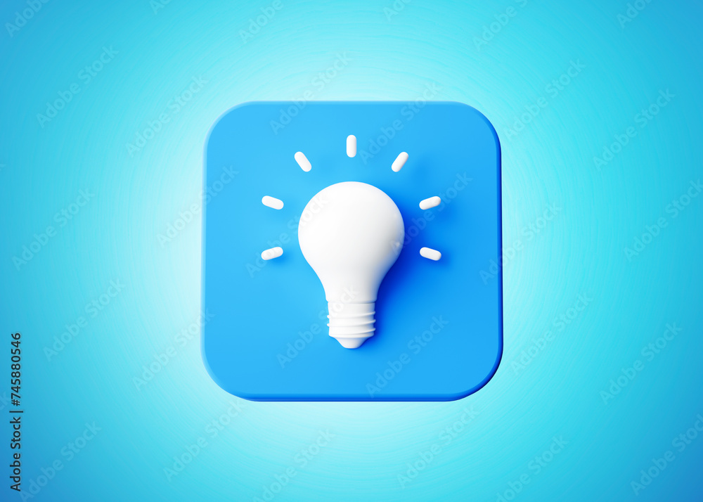 3d Shiny blue Light Bulb Icon With Square white bulb Icon Creative Concept Idea 3d Illustration 3d Shiny blue Light Bulb Icon With Square white bulb Icon Creative Concept Idea 3d Illustration