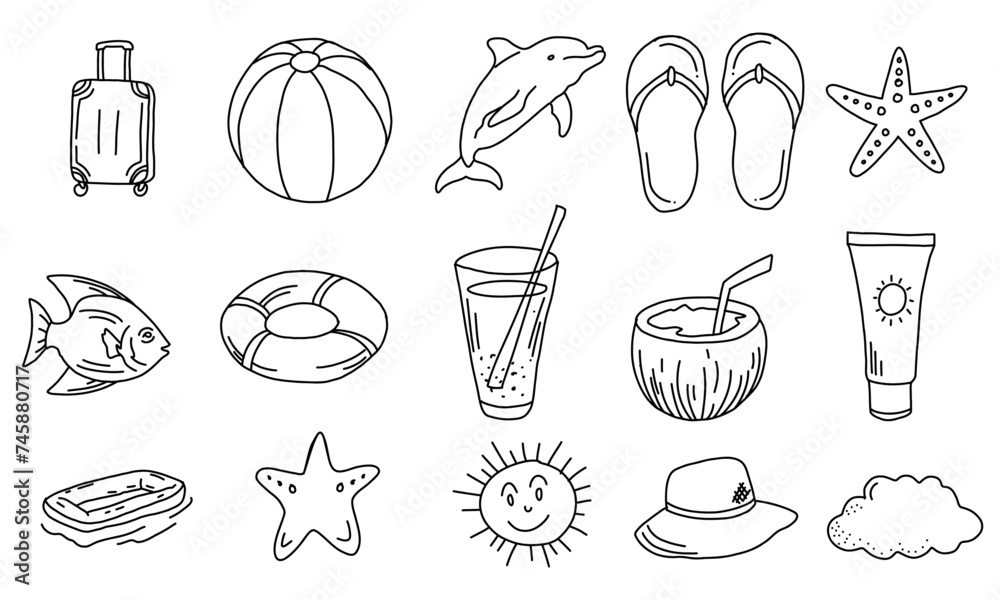 Set of summer outdoor doodles Set of summer outdoor doodles