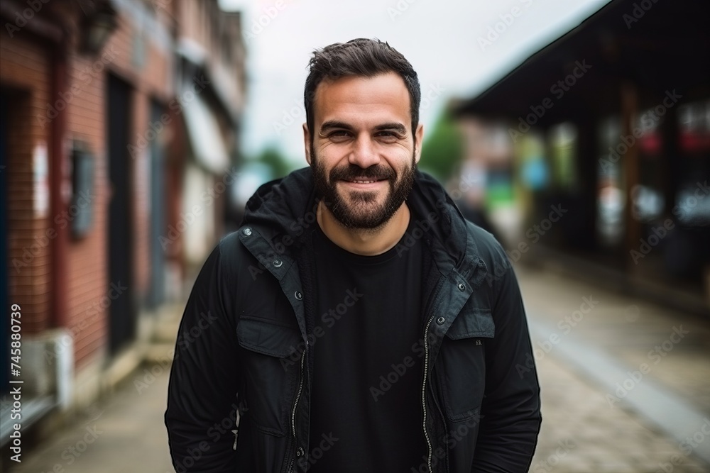 Portrait of a handsome man with beard and mustache in urban background Portrait of a handsome man with beard and mustache in urban background