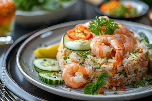 Elegant Shrimp Fried Rice with Lemon and Herbs Ai generated
