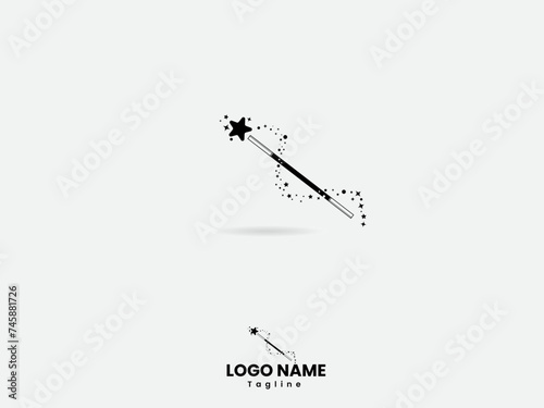 Magic stick logo design. Magician stick vector art. Black color magic stick logo. Finance. Creative design. Wizard. Star. Shine. Magic logo.