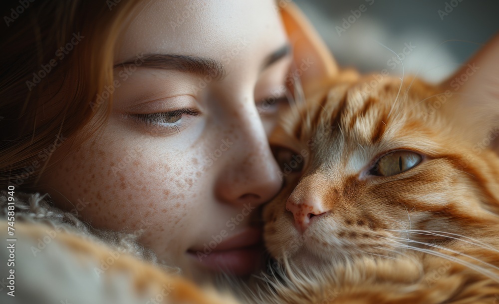 happy girl at home with favorite pet , love and friendship of human and animal pragma happy girl at home with favorite pet , love and friendship of human and animal pragma