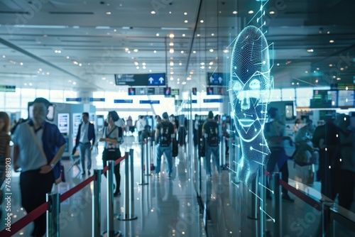 Holographic Security Checkpoint at a Busy Airport Terminal