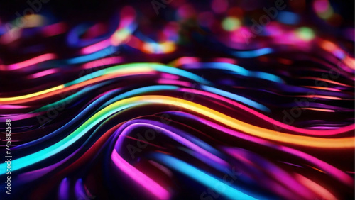 Blur party lights neon multicolor curvy lines dark. Generative AI.