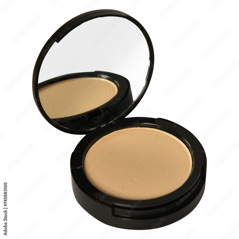Compact powder in round case with mirror. Cushion face foundation case. Cosmetic beauty make up product package template. Mockup for branding and ads. 3d illustration Compact powder in round case with mirror. Cushion face foundation case. Cosmetic beauty make up product package template. Mockup for branding and ads. 3d illustration