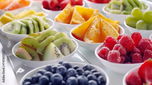 Healthy food selection. Fresh fruits in bowls. Healthy food. Diet. Low calorie. 