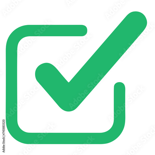 Green check mark, isolated tick symbols, checklist signs, and an approval badge. Flat and modern checkmark design, vector illustration. photo