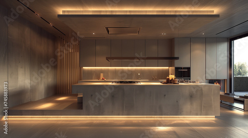 Modern kitchen interior. AI generated art illustration. photo