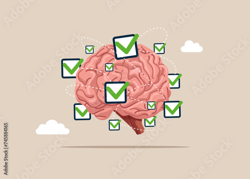 Achievement checkbox. Think about prioritize work for project management. Flat vector illustration.