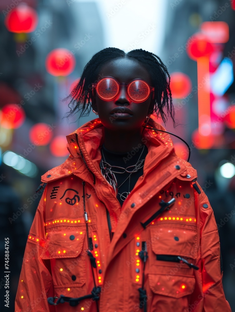 Modern fashion meets urban nightlife with vibrant streetstyle in a colorful city during a festive evening Modern fashion meets urban nightlife with vibrant streetstyle in a colorful city during a festive evening