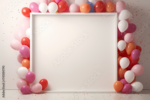 Balloons in varying sizes create a festive frame around an empty birthday canvas, inviting the lens to document the forthcoming celebration in exquisite detail.
