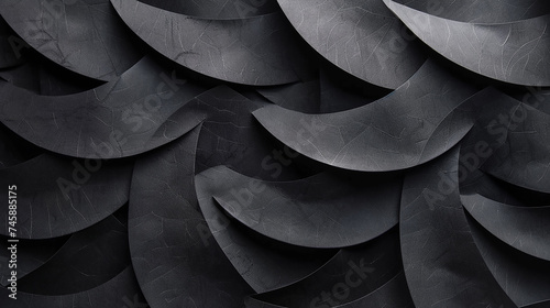 Carbon sliced shapes on black paper with elegant decoration.