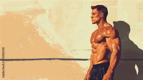 Muscular male physics, body builder background, space for writing messages, greeting card, desktop wallpaper	