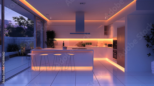 Modern kitchen interior. AI generated art illustration.  © Fire