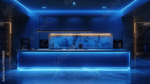 Modern kitchen interior. AI generated art illustration. 