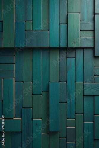 Dark teal wooden bricks wall, vertical composition