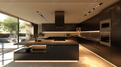 Modern kitchen interior. AI generated art illustration. 