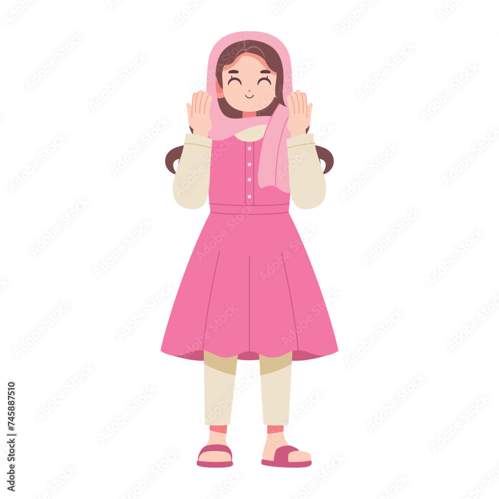 Vector Muslim Girl Praying Cartoon Ramadan Illustration Isolated Vector Muslim Girl Praying Cartoon Ramadan Illustration Isolated