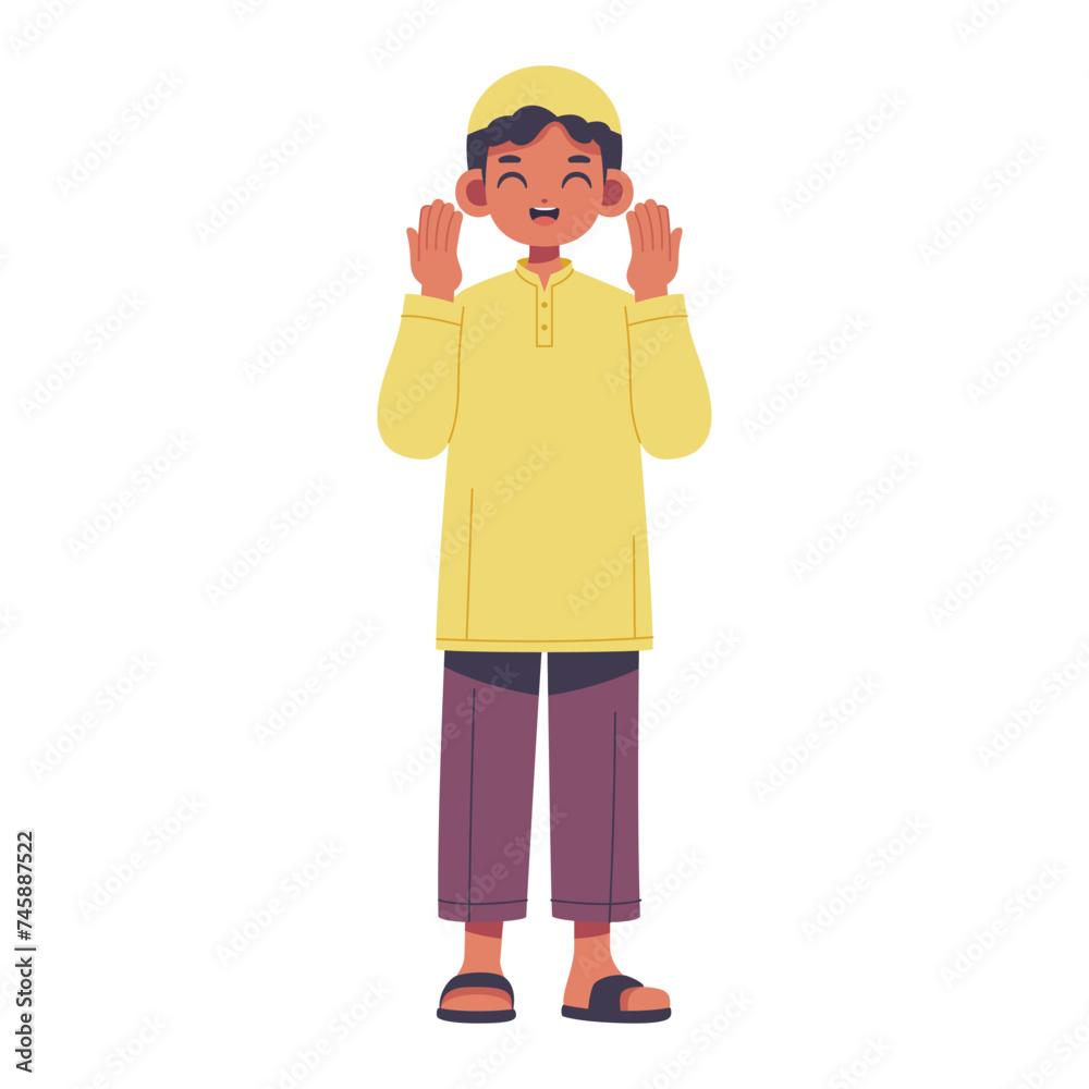 Vector Muslim Girl Praying Cartoon Ramadan Illustration Isolated