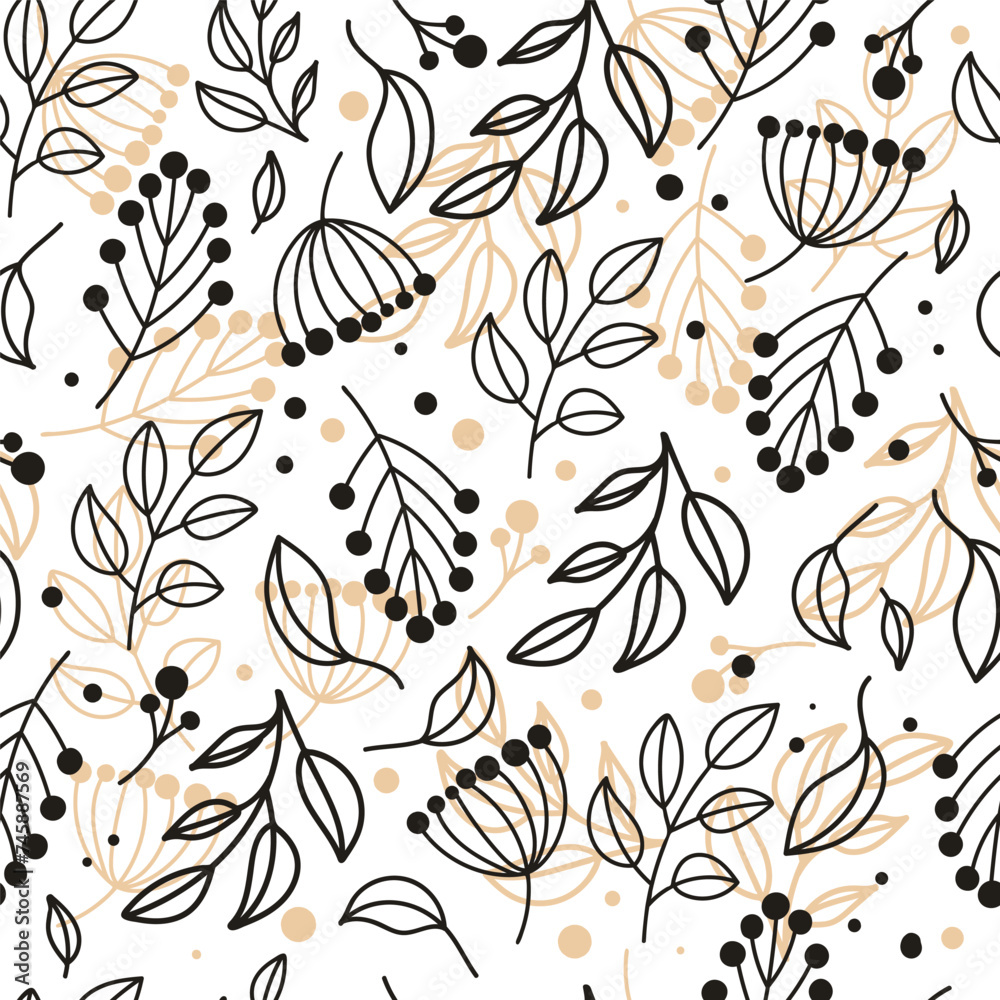 Cute background with grasses and flowers, leaves and flowers simple ...