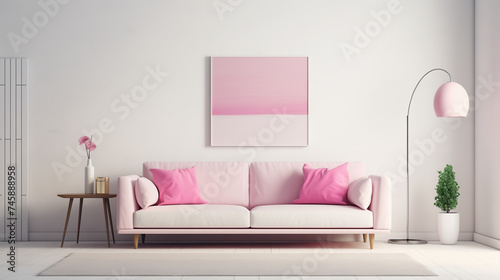 Contemporary Living Room Design with Pink Accents and Elegant Minimalist Decor