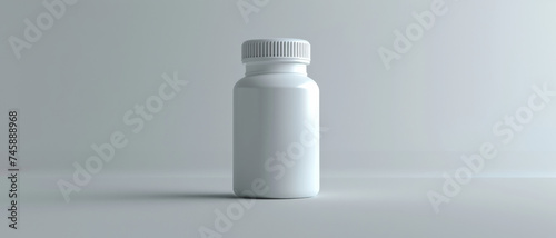 Minimalistic image of a white pill bottle on gray.
