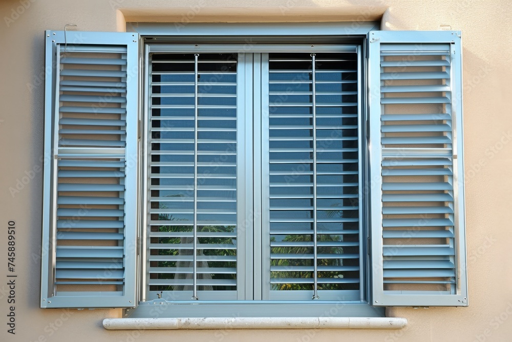 aluminum window with builtin shutters being closed aluminum window with builtin shutters being closed