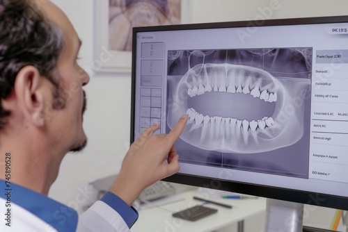  dentist explaining a 3d tooth scan on a monitor 