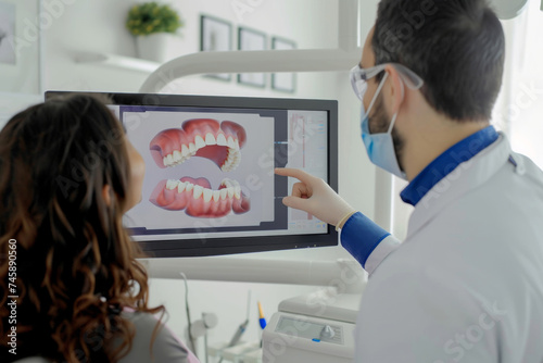  dentist explaining a 3d tooth scan on a monitor .doctor and patient