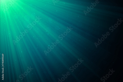 abstract green color beams of light, rays of light screen overlay on black background.