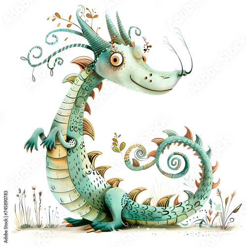 Cute whimsical dragon on a white background