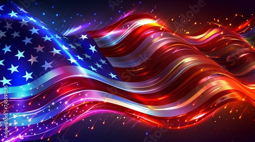 vibrant american flag waving with glowing lights abstract patriotic background for national events photo