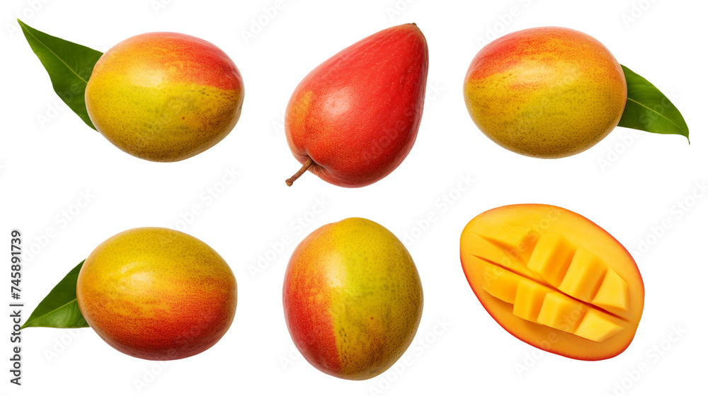 Mango Collection: Exotic Tropical Fruits in Vibrant 3D Digital Art, Perfect for Summer Nutrition, Isolated on Transparent Background