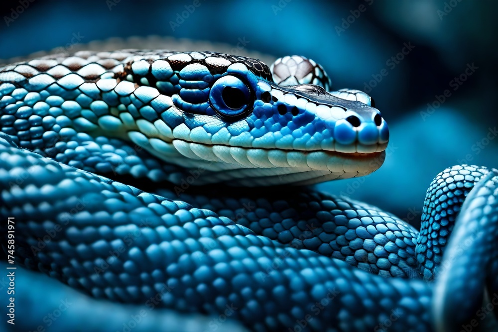 Fototapeta premium Blue viper snake closeup face