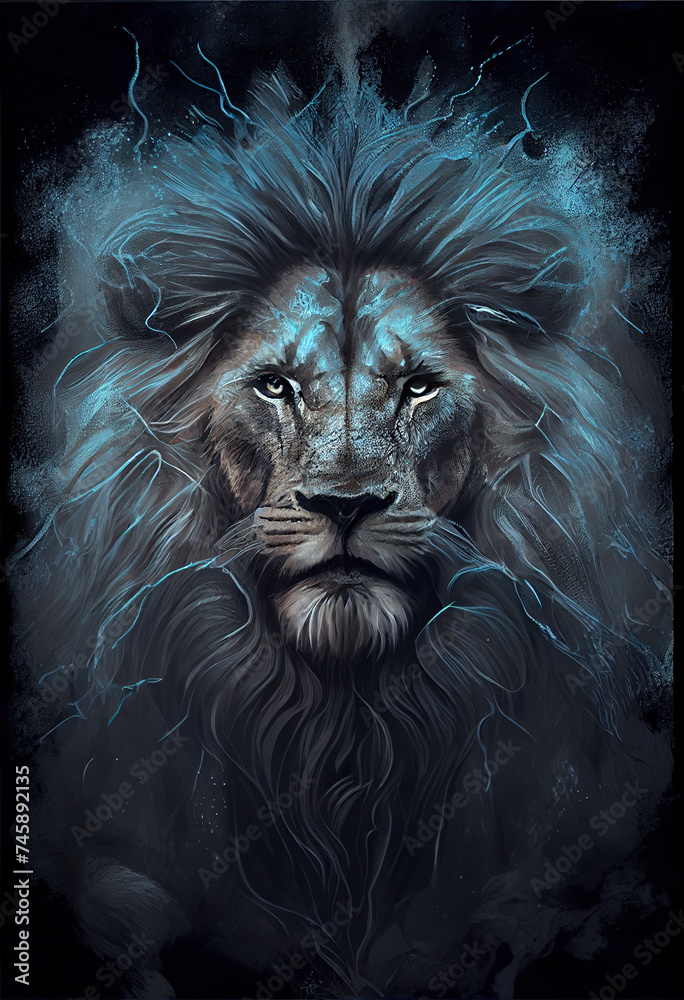 Poster Electric lion head. AI render Poster Electric lion head. AI render