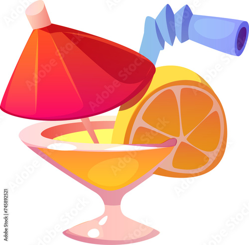 Orange Cocktail Glass with Umbrella