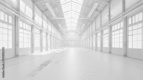 White room Industrial building or modern factory for manufacturing production plant or large warehouse, concrete floor clean condition and space for industry product display or industry background.