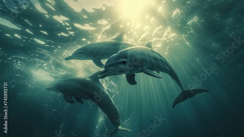 Playful Dolphins Delighting in the Water. A Spectacle of Joy and Wonder. With Graceful Leaps and Spirited Splashes © Thares2020