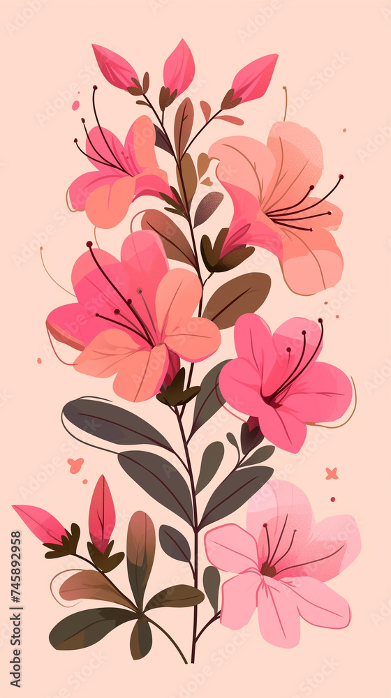 Background with pink and yellow leaves. AI generated art illustration. Background with pink and yellow leaves. AI generated art illustration.